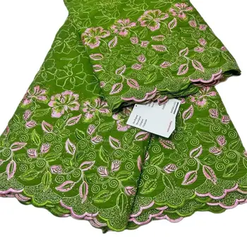  Зеленая Каменная Африканская Хлопковая Кружевная Ткань 5 Ярдов Вышивка Нигерийский Швейцарский Вуаль Кружево Для Пошив Вечернего Платья