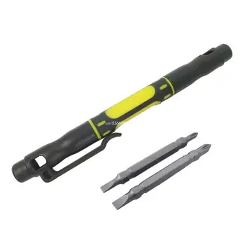  Карманная мини-отвертка в форме ручки с 4 двойными концевыми битами Набор инструментов для ремонта Отвертка с плоской головкой Инструменты Дропшиппинг