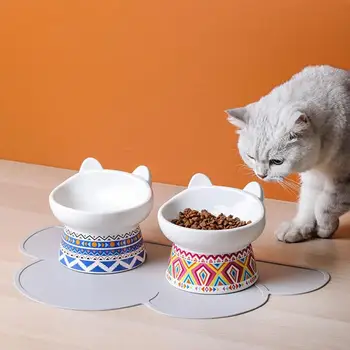 Керамическая миска для корма для кошек Нескользящая кормушка для еды Миски для воды 300 мл Приподнятая миска для кормушки Аксессуары для маленьких собак Комнатная кошка