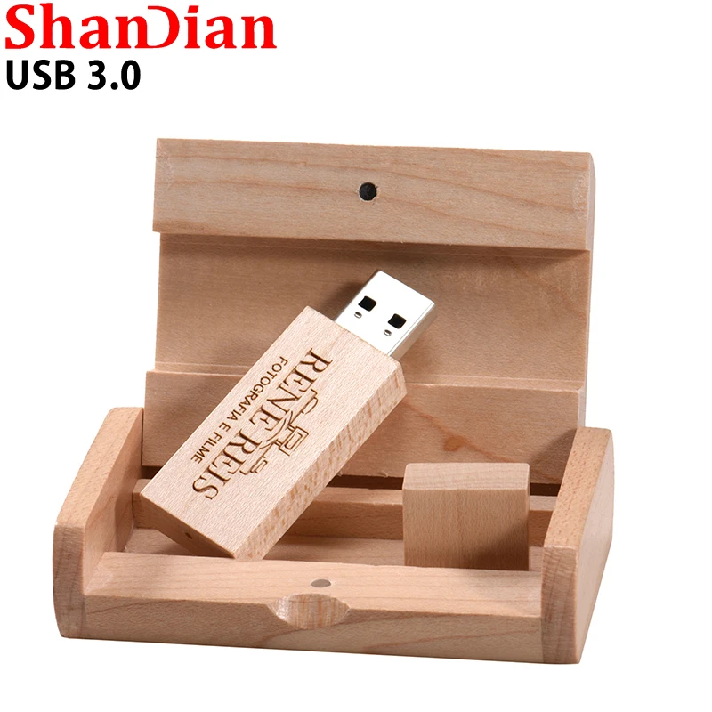  Кленовое дерево Креативная подарочная коробка USB 3.0 Флэш-накопитель Бесплатный пользовательский логотип Флеш-накопитель Карта памяти реальной емкости Высокоскоростной диск 64 ГБ U