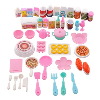 Кукольный домик Мини-кухня Еда для Барби 43 шт. Обеденный сервиз Вилка Knif Тарелка Пицца Суп Посуда Милые детские игрушки Аксессуары для кукол