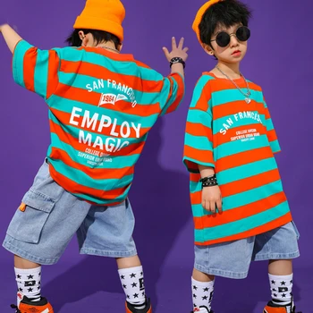 Мальчики Хип-хоп одежда Свободное лето С короткими рукавами Топы Шорты Костюм для уличных танцев День ребенка Представление Фестивальный наряд 808