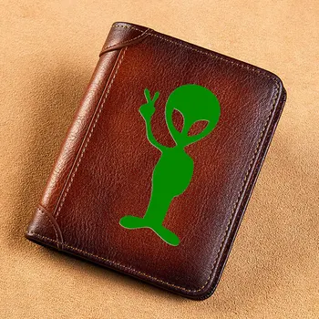 Мода НЛО Инопланетный дизайн Печать Натуральные кожаные кошельки для мужчин RFID Тонкий короткий ID-держатель кредитной карты Женская денежная сумка