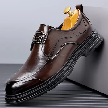 Мужская городская кожаная обувь для отдыха четыре сезонных деловых платья кожаная обувь модная мягкая удобная кожаная обувь в британском стиле
