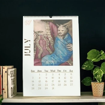 Настенный календарь кошек 2024,2024 Забавный календарь кошек эпохи Возрождения, подвесной настенный календарь, календари кошек на 12 месяцев с уродливым простотой в использовании