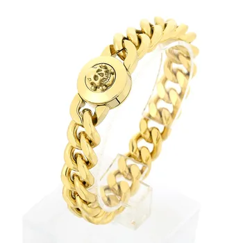 нержавеющая сталь череп кубинская цепь браслет для мужчин и женщин золотого цвета камень тяжелое ожерелье панк полированный мужской шарм ювелирные изделия подарок