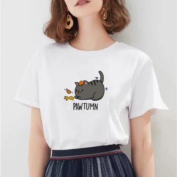 Новая футболка Harajuku Funny Cat K Pop Cartoon TShirt для женщин Kawaii Cute Graphic Tee 90-е годы Эстетика Женские Топы Рубашка