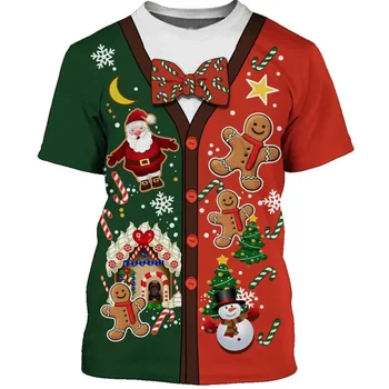 Новогодний Рождественский мужской футболка O Collar Косплей Одежда HD 3D-печатная повседневная рубашка с коротким рукавом Оверсайз хип-хоп уличный топ