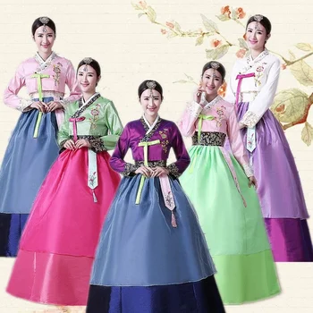 Новое женское традиционное корейское платье ханбок Корейский народный сценический танцевальный костюм Корейский традиционный костюм Корейское платье ханбок