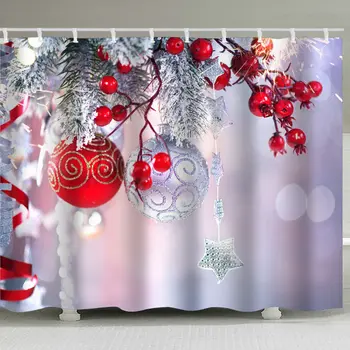 Новый красный занавес для душа 3D-печать Санта Лось Рождественский подарок Водонепроницаемый полиэстер Спальня Занавеска для душа Домашний декор 2024