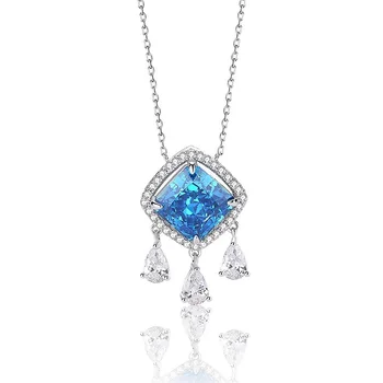 Оригинальный S925 стерлинговое серебро огранка камень ожерелье огранка цветок женская ключица цепочка бриллиант синий циркон смысл дизайна