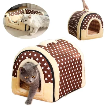 Осенне-зимние кровати для кошек для крытых плюшевых мягких уютных собачьих кошек пещерной кровати складной съемный моющийся теплый дом для гнезда для котенка