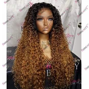 перуанские человеческие волосы медовый блондин извращенный кудрявый омбре кружева спереди черный женский парик 200 плотности бесклеевой 5x5 HD кружевная застежка парики