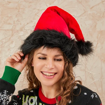 Пушистые рождественские шапки для взрослых Черная шапочка Санта-Клауса Делюкс Шапочка Санта-Клауса Принадлежности для вечеринок на Новый год