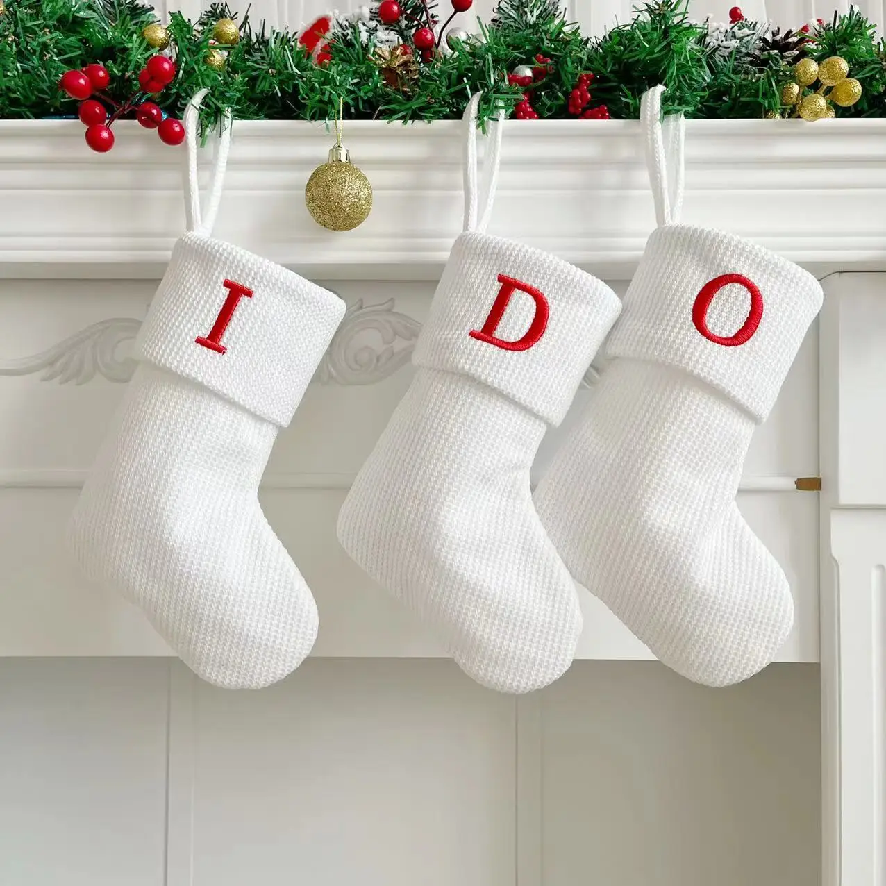 Рождественский чулок Белая снежинка Пользовательские буквы Рождественские носки Рождественские елочные украшения Декор Рождественские подарочные пакеты Новый год