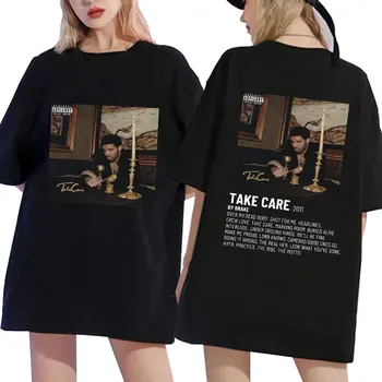 Рэпер Дрейк Музыкальный альбом Take Care Винтажные футболки Мужчины Женщины Хип-хоп футболка Оверсайз Повседневные высококачественные футболки Уличная одежда