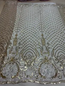  Самая продаваемая французская африканская последовательность тюль кружевная ткань J-1228954 бусины кружевная ткань для вечернего платья