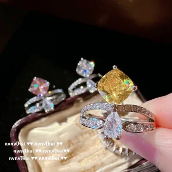  Сверкающий кубический цирконий Роскошные серебряные коронные кольца 925 пробы для женщин Регулируемое обручальное обручальное кольцо 2023 Корея Модные ювелирные изделия