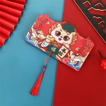 Симпатичный конверт Изысканный узор Складной конверт Насыщенный цвет Традиционные китайские счастливые деньги для мультфильма Весеннего фестиваля 2024
