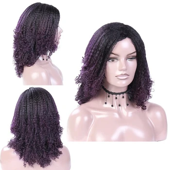Синтетический парик Короткие извращенные прямые плетеные парики для черных женщин Косплей Парик Омбре Черный и фиолетовый цвет 12