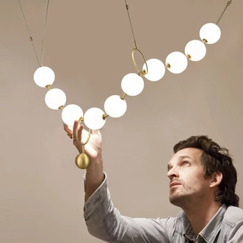 Современные белые стеклянные шаровые светодиодные подвесные светильники для ресторанного зала Креативный дизайн ожерелья Decro Светильники с 10 лампочками