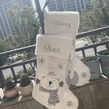 Счастливого Рождества Пользовательское имя Рождественские носки Украшение рождественской елки Чулок Персонализированные детские новогодние подарочные конфетные пакеты