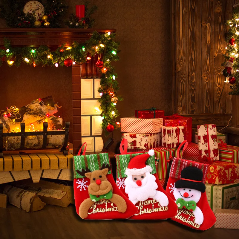Счастливого Рождества Чулки Санта-Клаус Снеговики Олень Письмо Блестки Украшение Рождественские носки Детские подарочные пакеты Navidad Новогодний декор