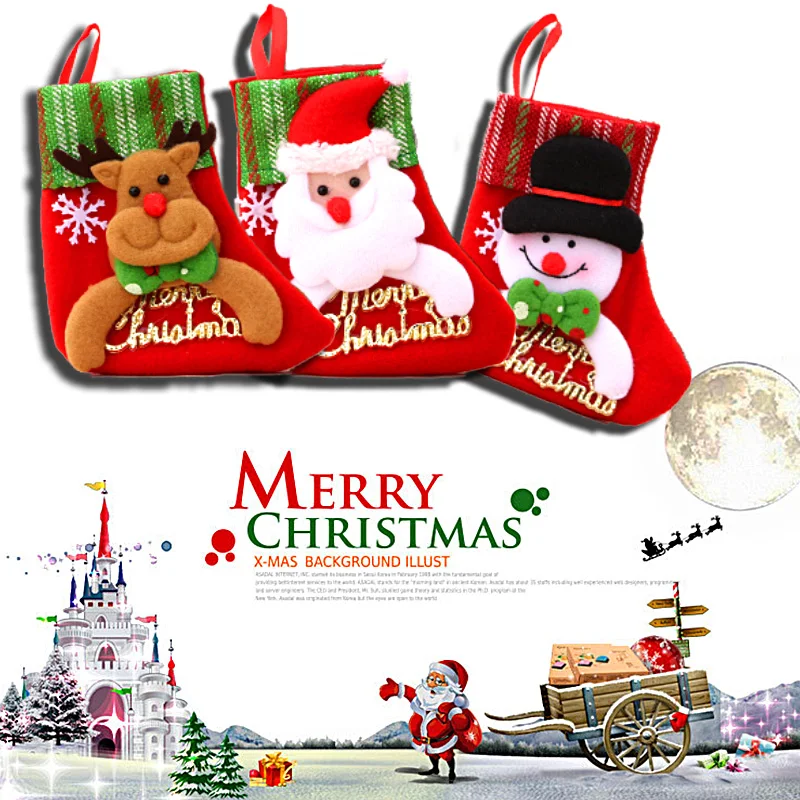 Счастливого Рождества Чулки Санта-Клаус Снеговики Олень Письмо Блестки Украшение Рождественские носки Детские подарочные пакеты Navidad Новогодний декор