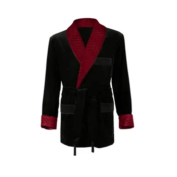 Сшитый на заказ высококачественный черный бархатный мужской блейзер вечеринка выпускной вечер повседневная куртка для курения с красным воротником только куртка 1 шт. мужское пальто