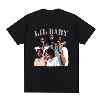 Хип-хоп рэпер Lil Baby Графическая футболка Мужская мода Винтажная футболка оверсайз с коротким рукавом Повседневные хлопковые футболки Уличная одежда