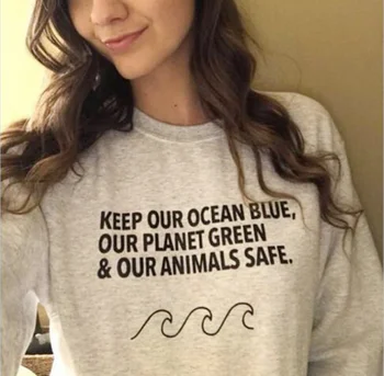 Хипстерская хлопковая рубашка Сохраним наш океан синим Наша планета Зеленая и наши животные Футболка с лозунгом Графические топы Футболка Girl Tumblr