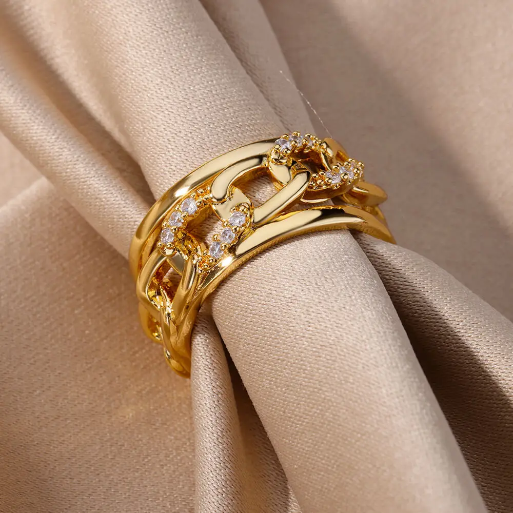  Цирконовые цепные кольца для женщин Открывающееся регулируемое кольцо из нержавеющей стали 2023 Тренд Корейская мода Свадебные эстетические ювелирные изделия