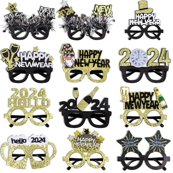 Черное золото Happy 2024 Новогодние очки Украшение Бумажные очки Очки Реквизит для фотобудки Принадлежности для новогодней вечеринки