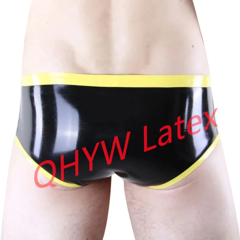 Черные и желтые сексуальные латексные шорты для мальчиков с отделкой резиновые трусы трусы нижнее белье
