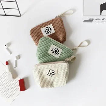 Японский милый простой вафельный красный мешок для хранения губной помады маленькая портативная сумка на запястье летний цветочный кошелек для монет