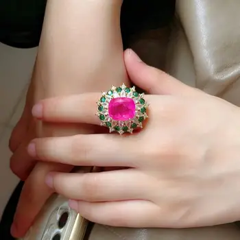  Ярко-розовое кольцо Заявление Кольцо-манжета для женщин Винтажные ювелирные изделия Подарок для вечеринки