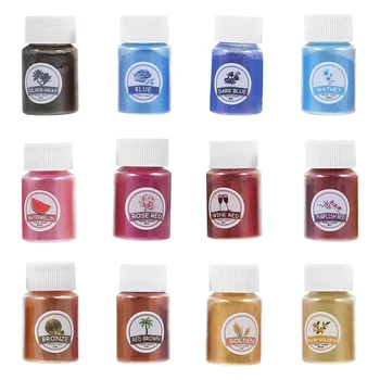 12 бутылок Цветной порошок слюды Пигментные порошки Пластиковая смола Окраска Сила для DIY