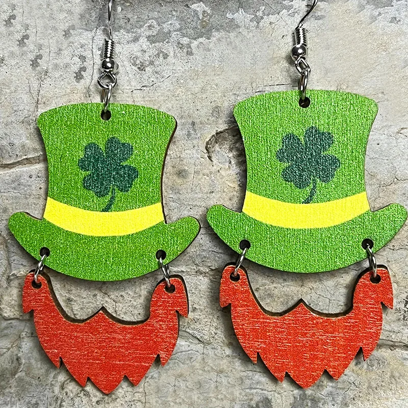2023 День Святого Патрика Клевер Зеленая Радуга Бородатые Ирландские Деревянные Счастливые Серьги Для Женщин Девушки Ювелирные Изделия