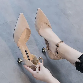 2023 Женские туфли-лодочки Модные тонкие сандалии на низком каблуке Обувь для женщин Неглубокий острый носок Каблук Рабочая обувь Женская элегантная обувь