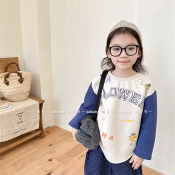 2023 Зимние детские девочки Мальчики Модные толстовки Детская одежда в корейском стиле Хлопковые футболки с длинным рукавом для детских топов 1-7Y
