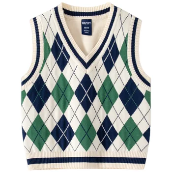 2023 Новое поступление свитер для мальчиков с V-образным вырезом Осенний и весенний трикотажный жилет для детей Детская одежда