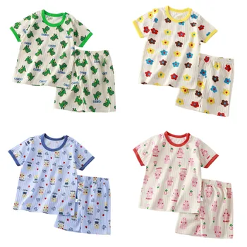 2023 Новые детские пижамы с короткими рукавами Костюм Футболка из чистого хлопка Пижамы для девочек и мальчиков Детские одежды Детская одежда