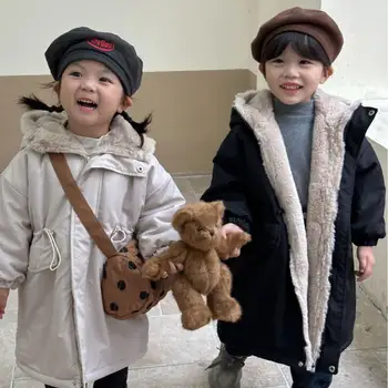 2024 Утепленные куртки для детей Хлопчатобумажное флисовое пальто для девочек Корейская зимняя одежда для детей Ветровка для младенцев