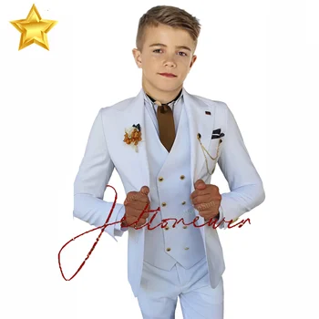 3 шт. Новый белый костюм для мальчика 2022 Пик Лацкан Slim Fit Повседневные смокинги Дети Одежда на заказ для 2-16 лет (блейзер + брюки + жилет)