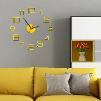 3D Креативные акриловые настенные часы Наклейки Простые DIY Бесшумные часы Современный дизайн Цифровые часы Гостиная Домашний декор Horloge