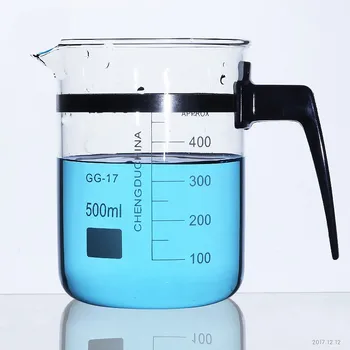 500 мл Лабораторный стеклянный мерный стакан с носиком Боросиликат прозрачный с пластиковой ручкой Лабораторные кухонные принадлежности
