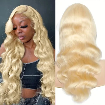 613 Блондинка Body Wave Бразильские парики из натуральных волос 4 * 4 HD Прозрачная кружевная застежка Парики из натуральных волос для ежедневной вечеринки Косплей