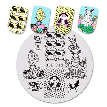 BeautyBigBang 5,6 * 5,6 см Шаблоны для дизайна ногтей Штамповка Пластина Фестиваль Дизайн шаблона Животное Кролик Штамп Яйцо Шаблоны Пластины Изображение