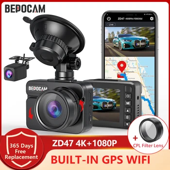 BEPOCAM ZD47 Автомобильный видеорегистратор 4K CPL + 1080P Камера заднего вида Встроенный GPS Wi-Fi Регистратор вождения автомобиля Авто Видеорегистратор Суперконденсатор Видеорегистратор