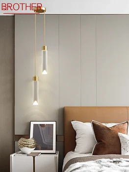 BROTHER Современный золотой светодиодный подвесной светильник 3 цвета Просто креативная декоративная латунная подвесная лампа для домашней спальни
